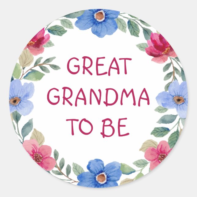 Pink and Blue Floral Great Grandma Baby Shower  Classic Round Sticker (Front)