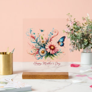 Pink and blue floral Happy Mother's Day Acrylic Sign