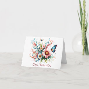 Pink and blue floral Happy Mother's Day custom Card