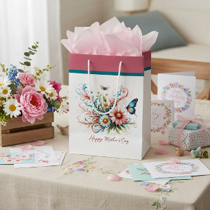 Pink and blue floral Happy Mother's Day Medium Gift Bag