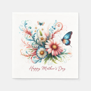 Pink and blue floral Happy Mother's Day Napkin
