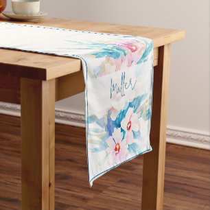 Pink and blue floral personalised medium table runner