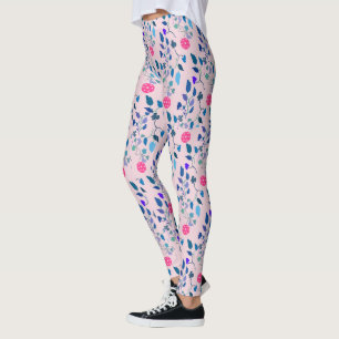 Pink and Blue Floral Pickleball Player Pattern Leggings