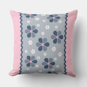 Pink and Blue Floral Pillow