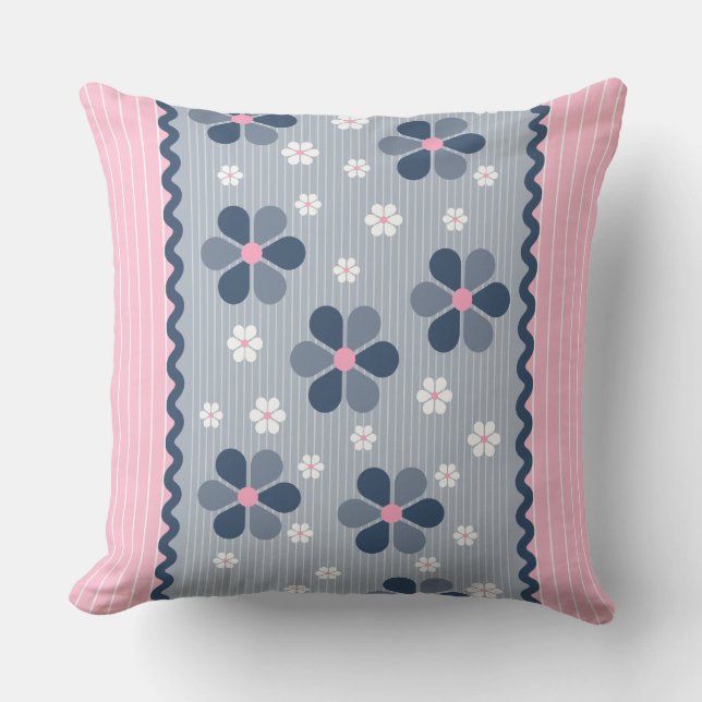 Pink and Blue Floral Pillow (Front)