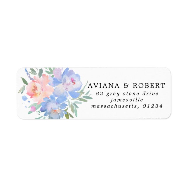 Pink and Blue Floral Return Address Label (Front)