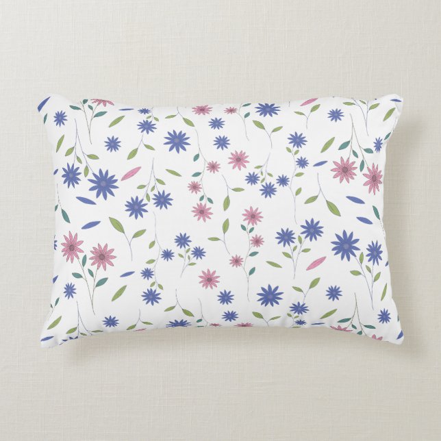 Pink and Blue Floral Seamless Pattern Decorative Cushion (Front)