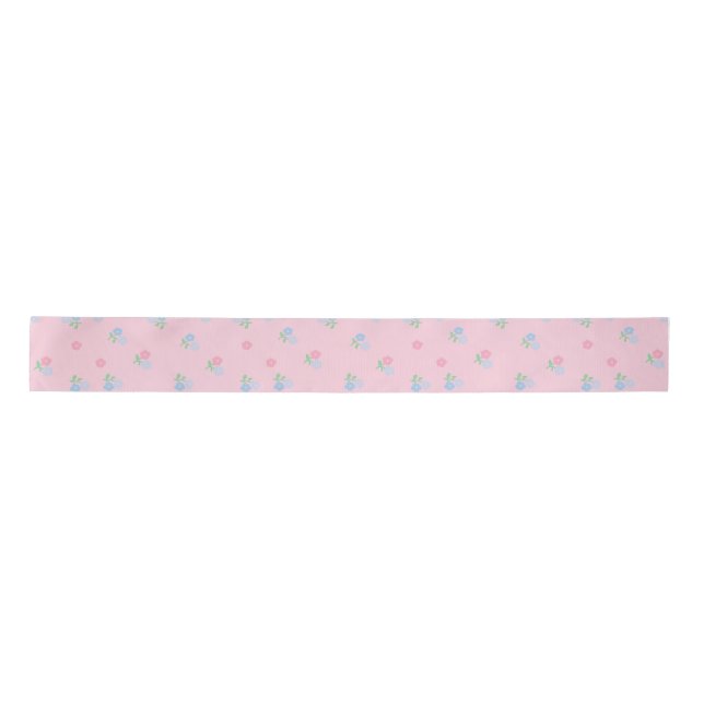 Pink and Blue Floral Stain Ribbon Satin Ribbon (Front)