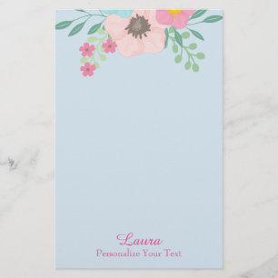 Pink and Blue Floral Stationery