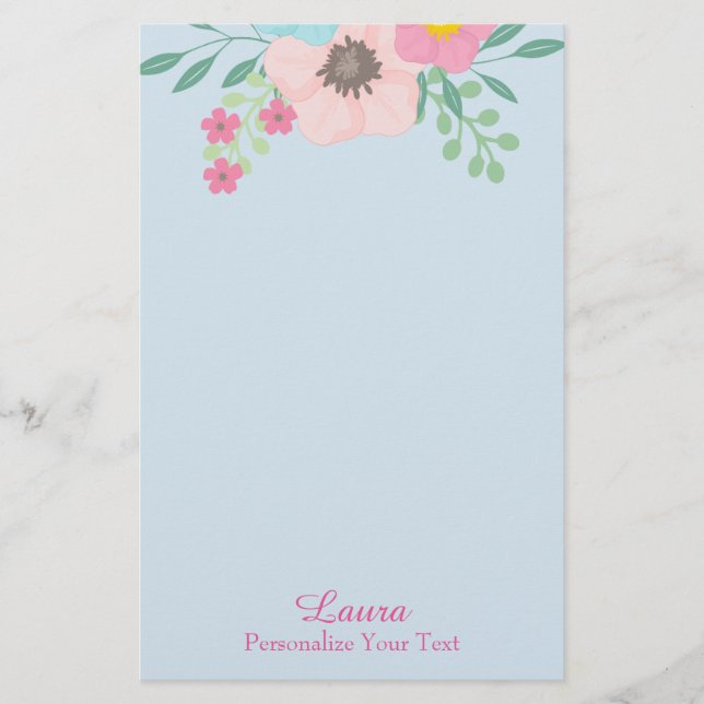 Pink and Blue Floral Stationery (Front)