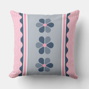 Pink and Blue Floral Stripe Cushion
