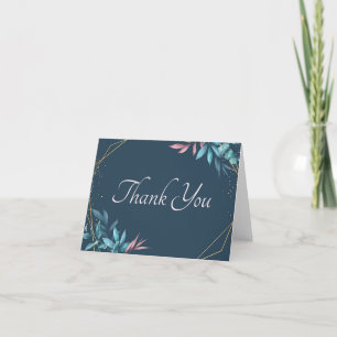 Pink and blue floral thank you card