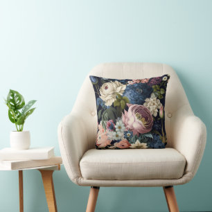 Pink and Blue Floral Throw Pillow