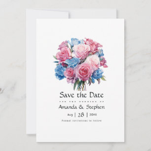 Pink and Blue Floral Wedding Floral Save The Date