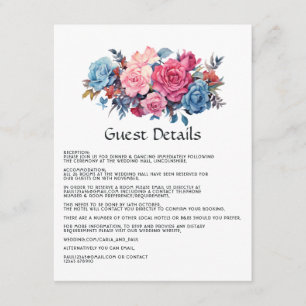 Pink and Blue Floral Wedding Guest Details Enclosure Card