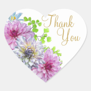 Pink and Blue Floral Wedding Thank You Heart Sticker