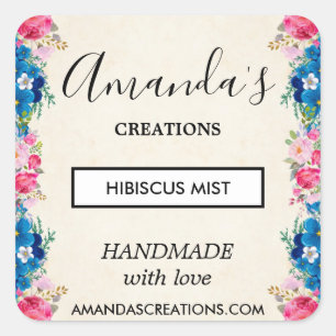 Pink and Blue Flower Frame Fancy Business Square Sticker