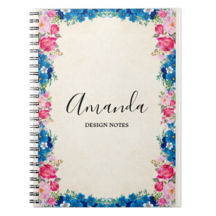 Pink and Blue Flower Frame Fancy Notebook