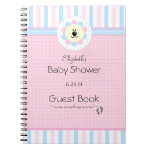 Pink and Blue Flower Lion Baby Shower Guest Book