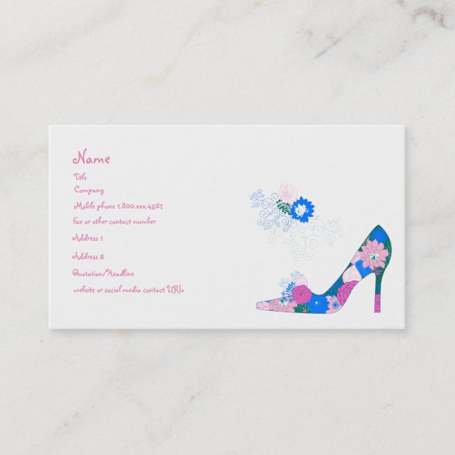 Pink and Blue Flower Shoe Business Card (Front)