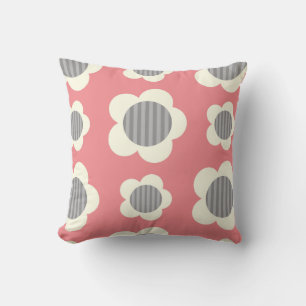 Pink and Blue Flowers and Stripes Pillow