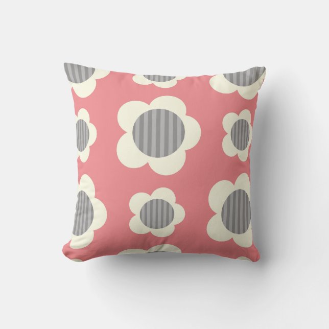 Pink and Blue Flowers and Stripes Pillow (Front)