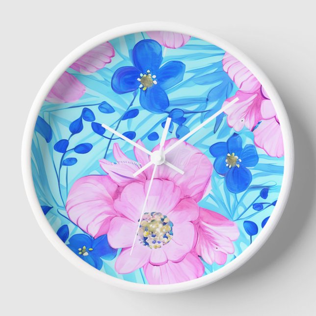 Pink and Blue Flowers Clock (Front)