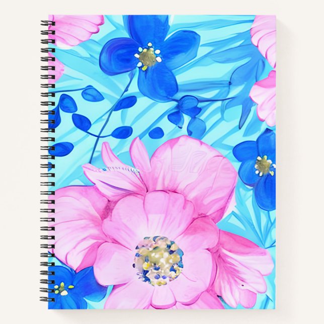 Pink and Blue Flowers Spiral Notebook (Front)