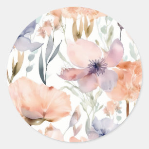 Pink and Blue Flowers watercolor Classic Round Sticker