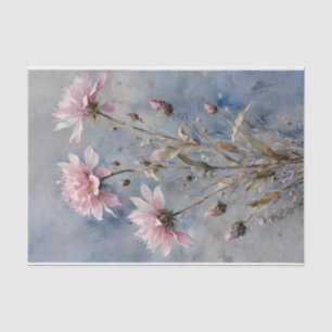 Pink and Blue Flowers Watercolor Decoupage Tissue Paper