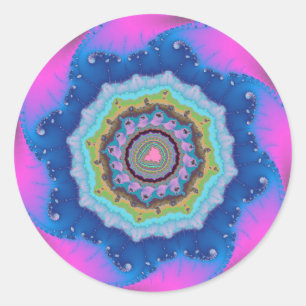 Pink and Blue Fractal Birthday Classic Round Sticker