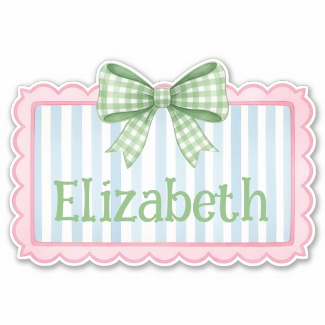 Pink and Blue Frame With Green Gingham Bow (Front)
