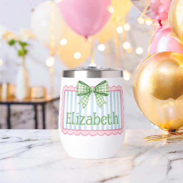 Pink and Blue Frame With Green Gingham Bow (Bachelor Party (Rotated))