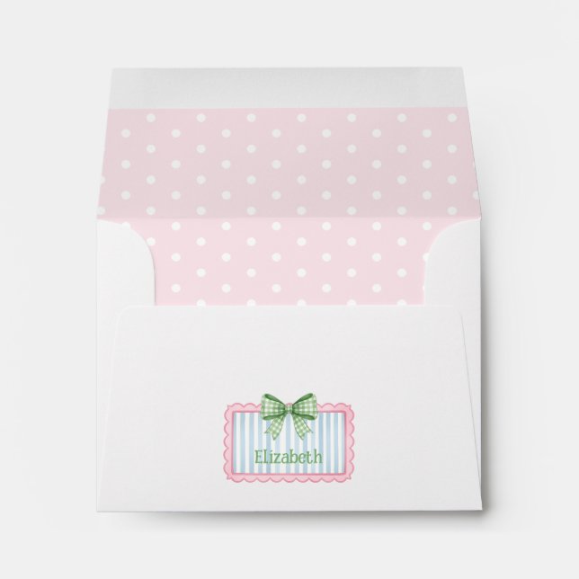Pink and Blue Frame With Green Gingham Bow Envelope (Back (Bottom))