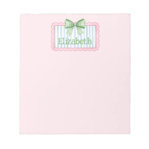 Pink and Blue Frame With Green Gingham Bow Notepad