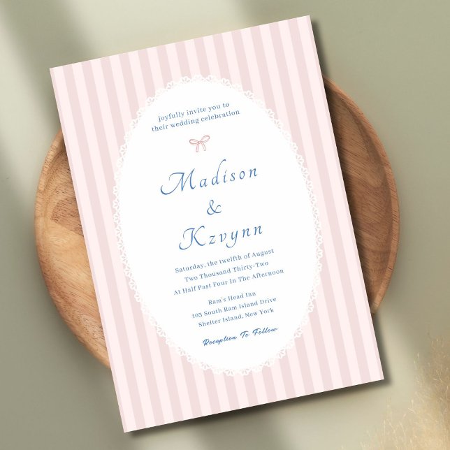 Pink and Blue French Personalised Wedding  Invitation (Creator Uploaded)