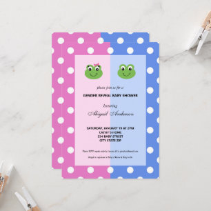 Pink and Blue Frog Gender Reveal Baby Shower Invitation