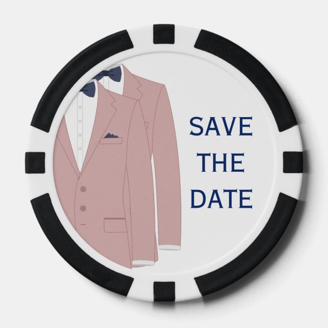 Pink And Blue Gay Save The Date Poker Chips (Front)