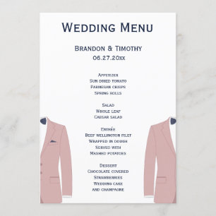 Pink And Blue Gay Wedding Menu Cards