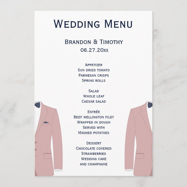Pink And Blue Gay Wedding Menu Cards (Front)