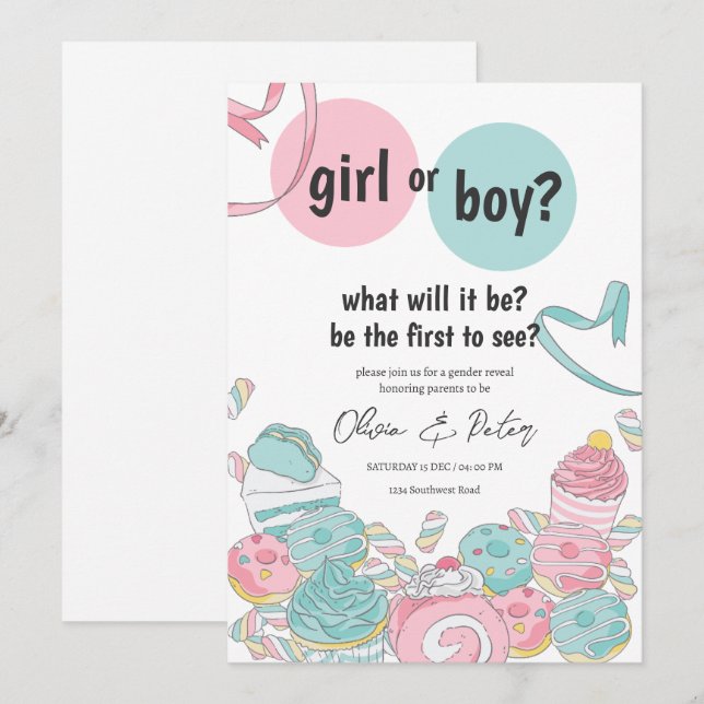 Pink And Blue Gender Reveal, Boy or Girl Gender  Invitation (Front/Back)