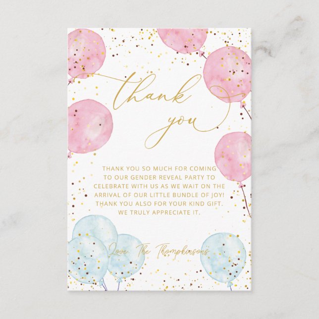 Pink and Blue Gender Reveal Thank You Card (Front)