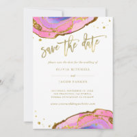 Pink and Blue Geode and Gold | Save the Date