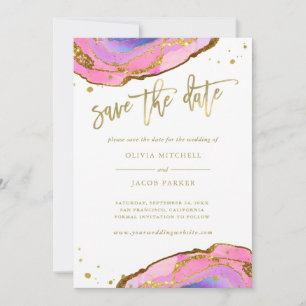 Pink and Blue Geode and Gold Save the Date