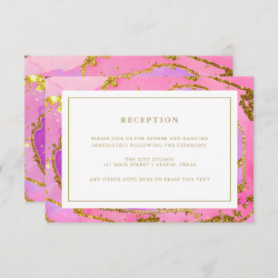 Pink and Blue Geode and Gold Wedding Reception Invitation