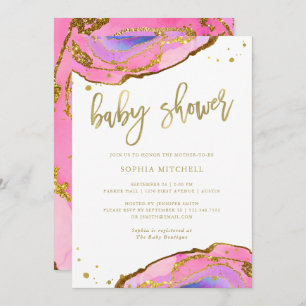 Pink and Blue Geode with Gold Baby Shower Invitation