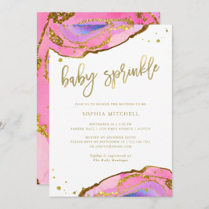 Pink and Blue Geode with Gold Baby Sprinkle Invitation