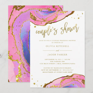 Pink and Blue Geode with Gold   Couples Shower Invitation