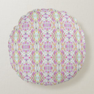 Pink and Blue Geometric Abstraction Round Cushion