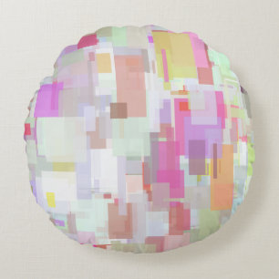 Pink and Blue Geometric Abstraction Round Cushion